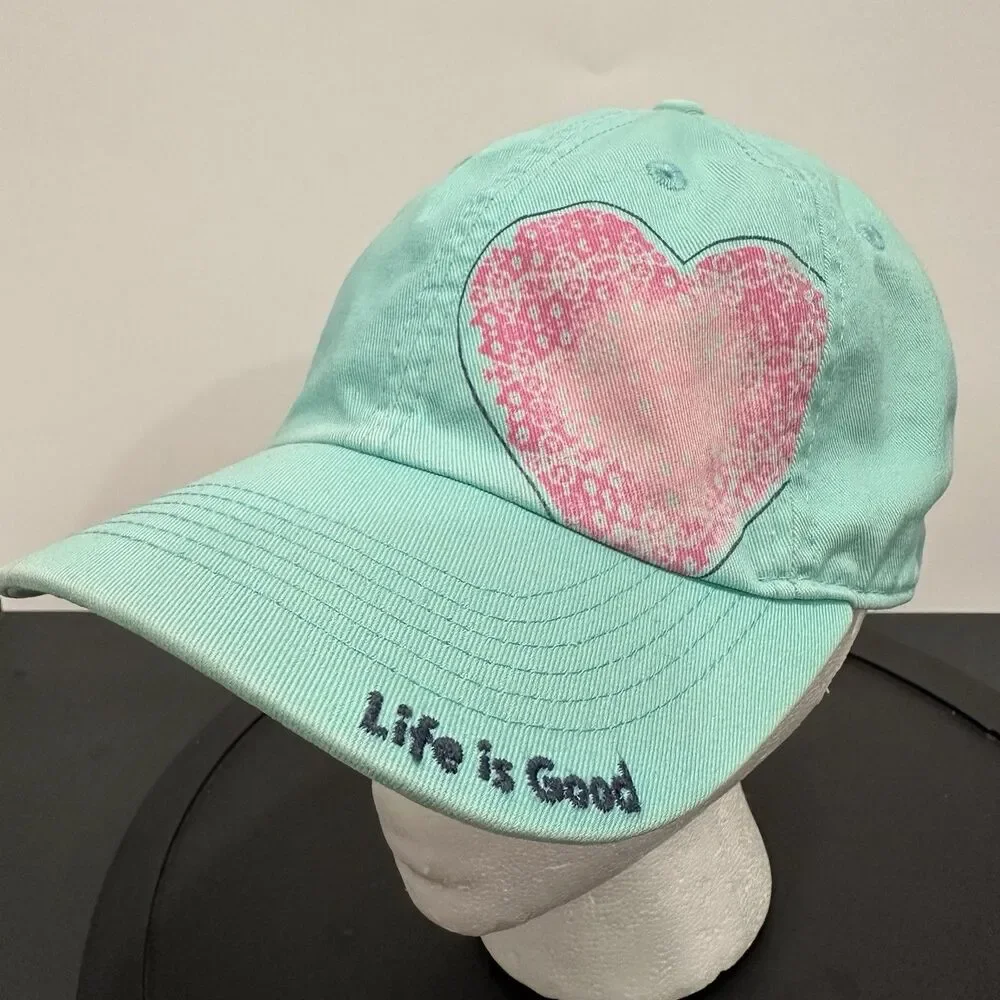 Life is Good Hat Adjustable Teal Chill Ball Cap Heart Hat Womens Strapback